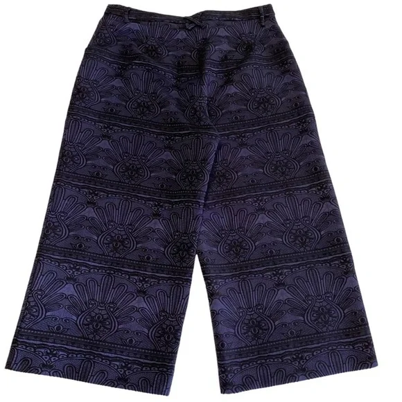 BCBGeneration Brocade Jacquard Culottes Blue Wide Leg Cropped Pants - Picture 3 of 3